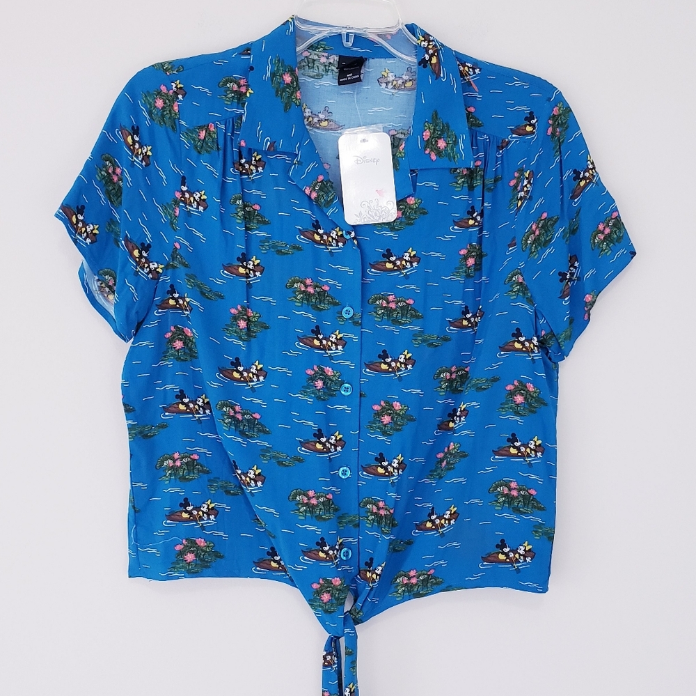 Disney Mickey & Minnie Row a Boat Tie Front Top Size Medium New with Tags NWT